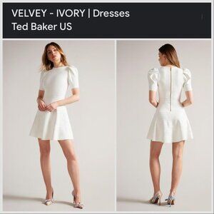 Ted Baker Velvey Puff Sleeve Dress with Engineered Skirt Ivory